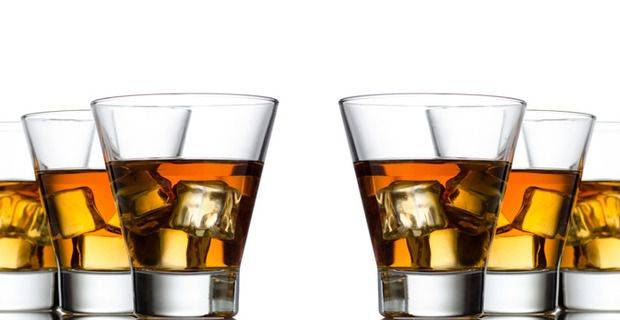 Glasses of Malt Whisky on Ice Closeup